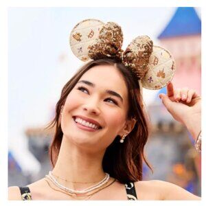 Disney Gold Sequin and Cream Patterned Minnie Ears Headband